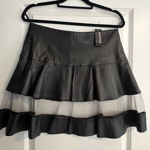 NWT- Leather black skirt with tulle